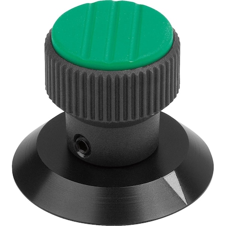 Kipp Knurled Knob W Arrow Size:3, D1=34, H=43, D=8, Plastic Black, Comp:Aluminum, Cap:Green Ral6032 K0249.3082